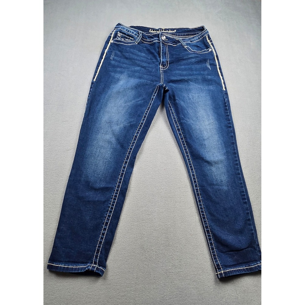State of Independence Womens Sz 13 Blue Denim Straight Leg Jeans Rhinestone